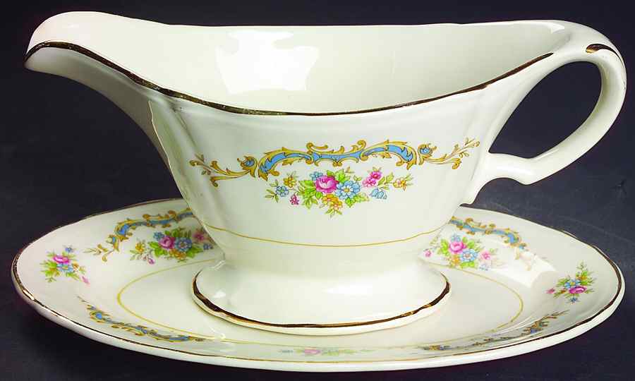 Princess (Blue) Gravy Boat & Underplate/Relish by Edwin Knowles-1