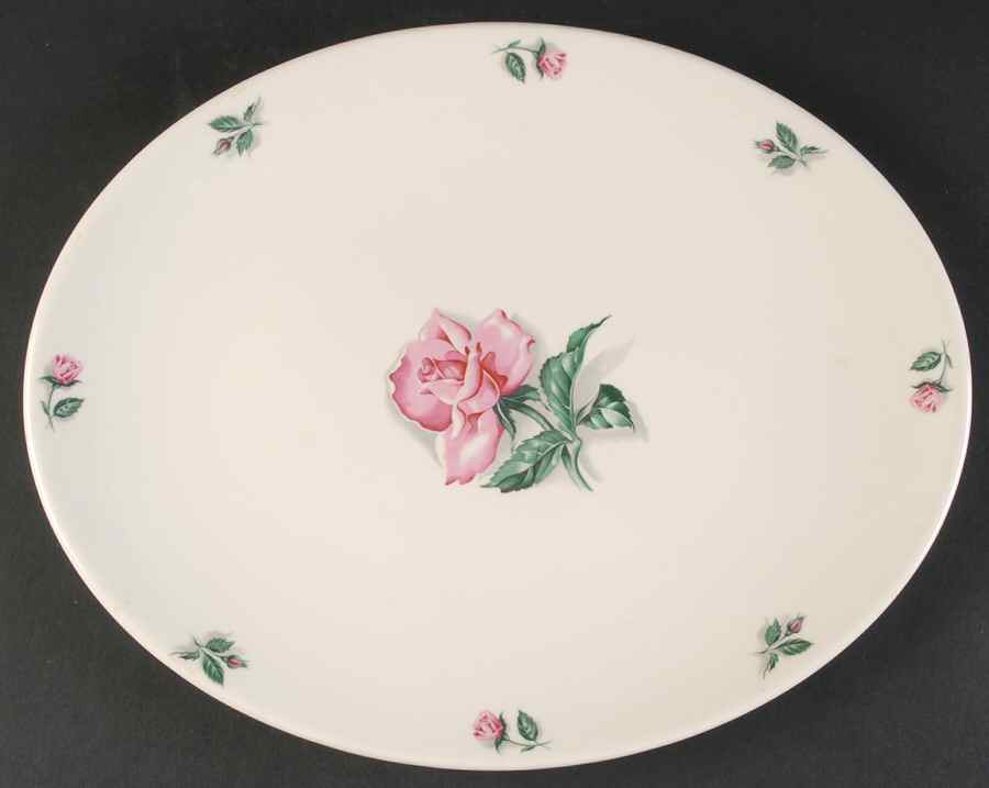 Rose and Leaf 12" Oval Serving Platter by Edwin Knowles-1