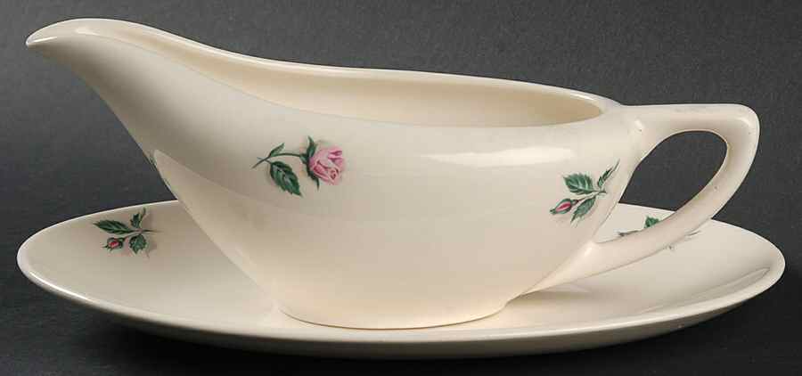 Rose and Leaf Gravy Boat & Underplate by Edwin Knowles-1