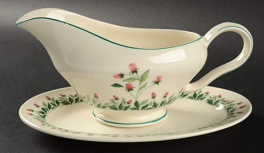 Rose Path Gravy Boat & Underplate/Relish by Edwin Knowles-1
