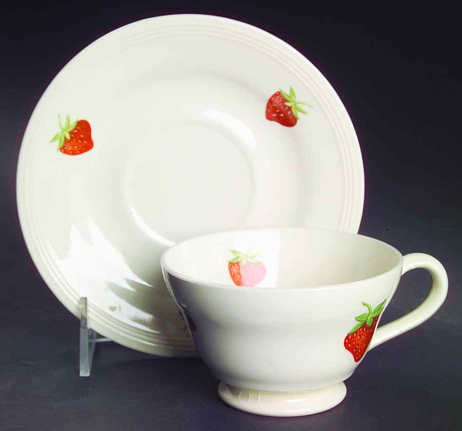Strawberry Footed Cup & Saucer Set by Edwin Knowles-1