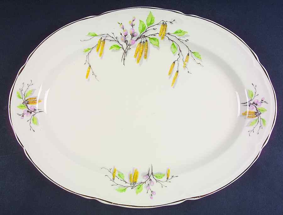 Sylvan (Gold Trim) 13" Oval Serving Platter by Edwin Knowles-1