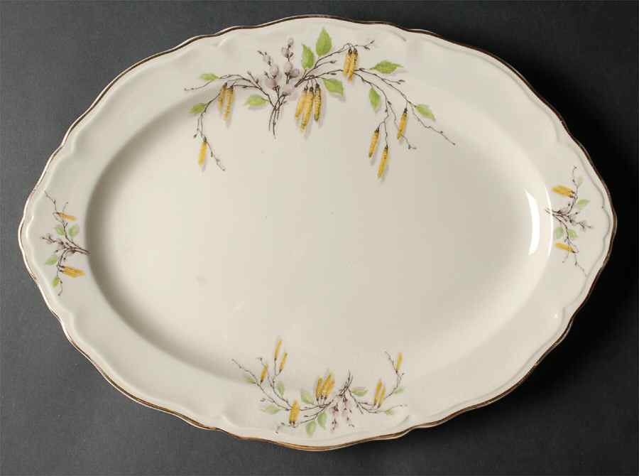 Sylvan (Gold Trim) 15" Oval Serving Platter by Edwin Knowles-1