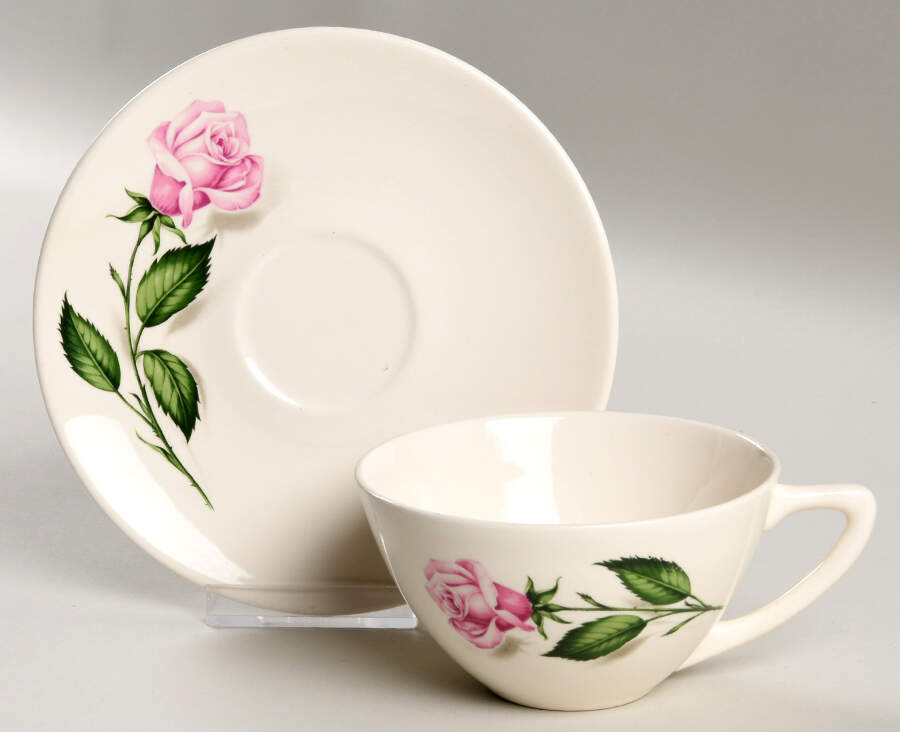 Tupperware Rose Flat Cup & Saucer Set by Edwin Knowles-1