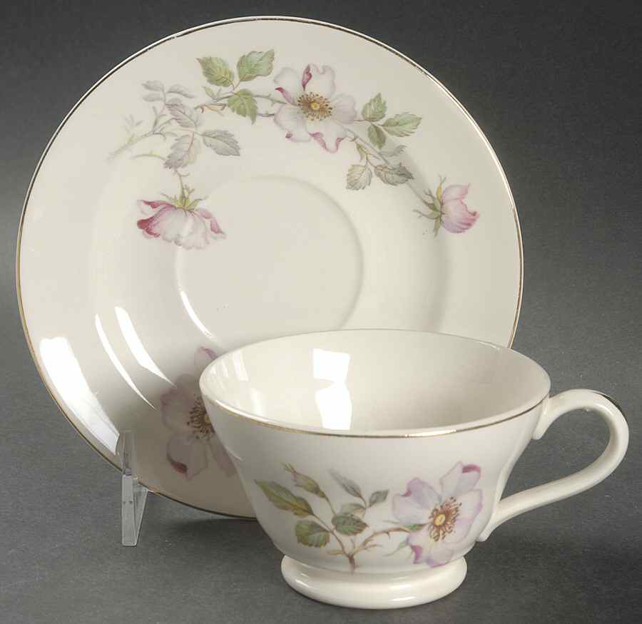Wild Rose (Rimmed) Footed Cup & Saucer Set by Edwin Knowles-1
