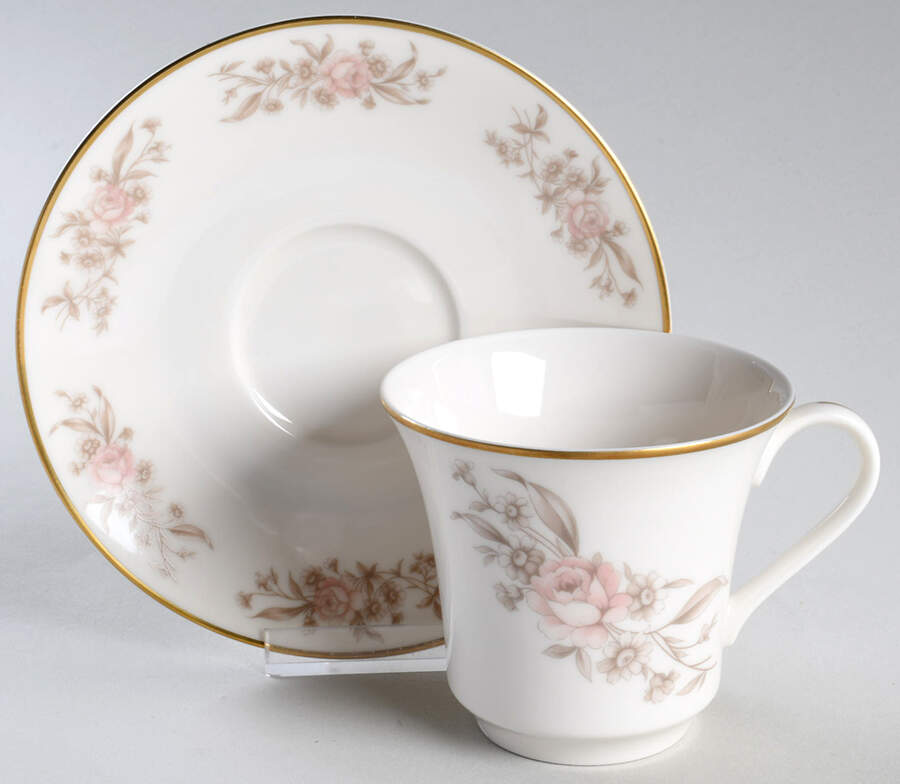 Ivory Rose (USA) Footed Cup & Saucer Set by Kensington (USA)-1
