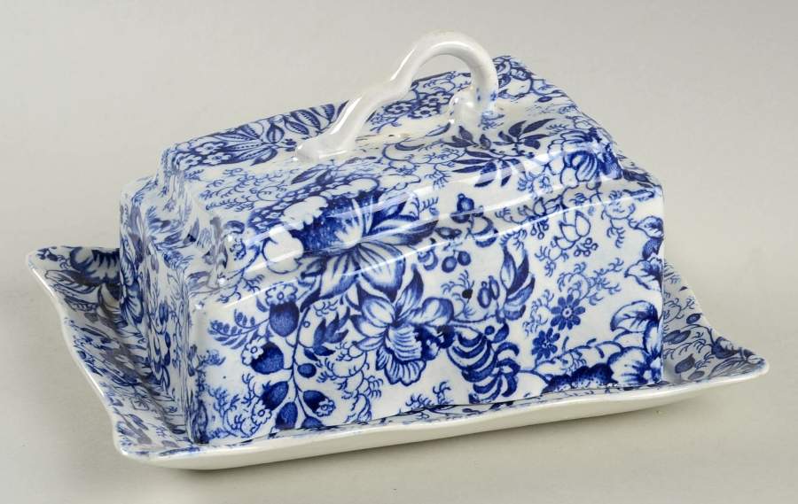 18th Century Chintz (Old, No Trim) Cheese Dish with Lid (Wedge) by James Kent (England)-1