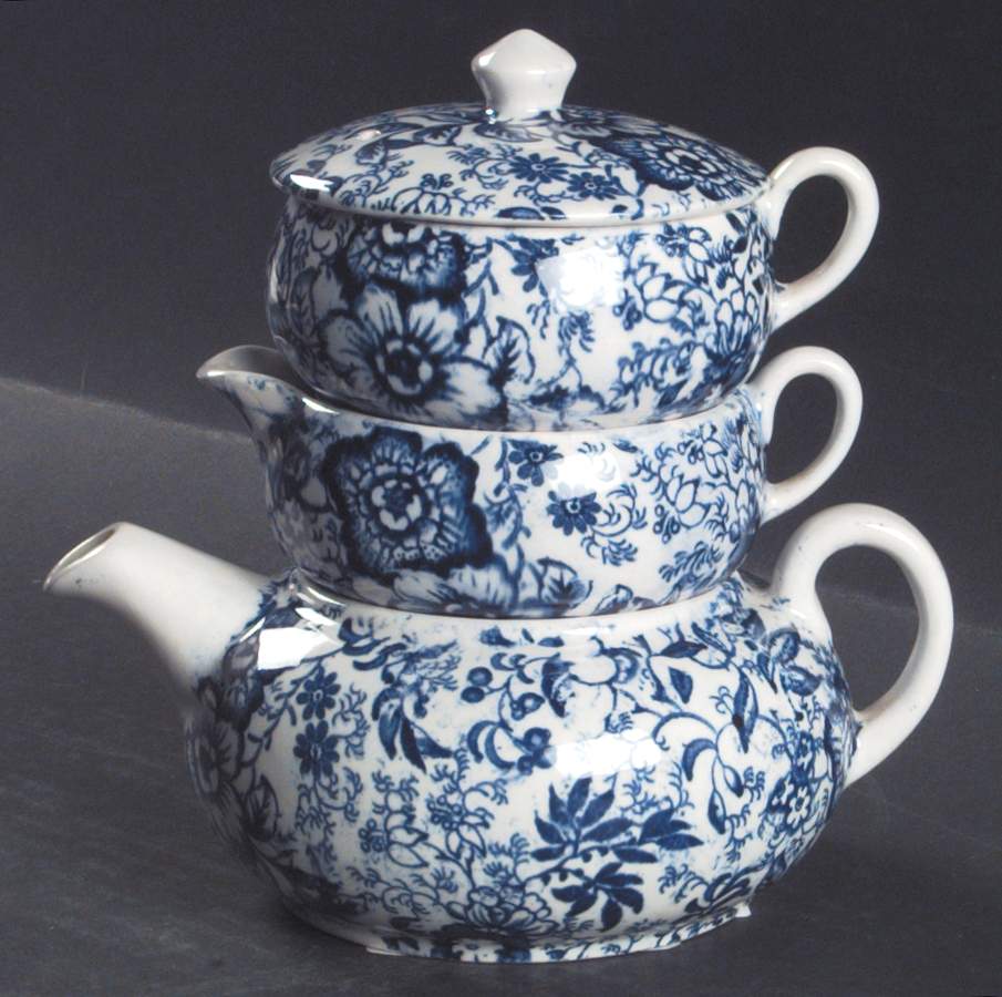 18th Century Chintz (Old, No Trim) Mini Teapot Stacking Set (Creamer, Sugar) by James Kent (England)-1