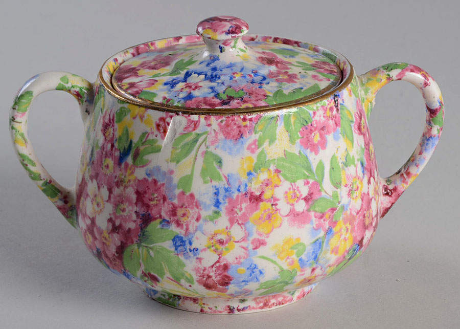 Apple Blossom Chintz Mini Sugar Bowl & Lid by James Kent (England)-1
