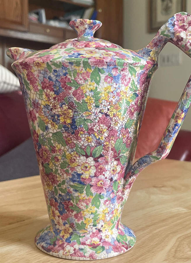 Apple Blossom Chintz Diamond Shape Coffee Pot & Lid by James Kent (England)-1