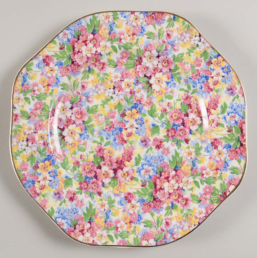Apple Blossom Chintz Octagonal Luncheon Plate by James Kent (England)-1