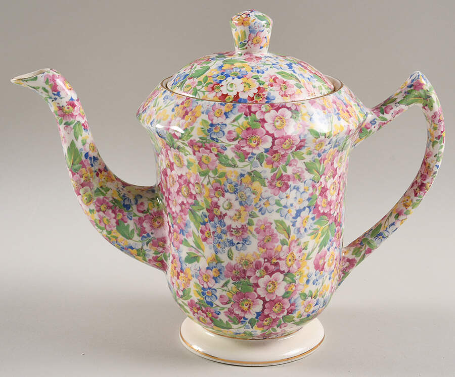 Apple Blossom Chintz Granville Coffee Pot & Lid by James Kent (England)-1