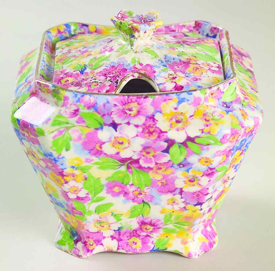 Apple Blossom Chintz Honey Pot & Lid by James Kent (England)-1
