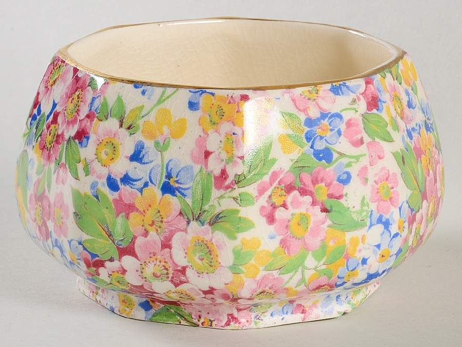 Apple Blossom Chintz Open Sugar Bowl by James Kent (England)-1