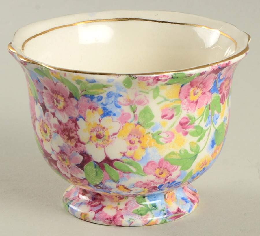 Apple Blossom Chintz Open Sugar Bowl by James Kent (England)-1