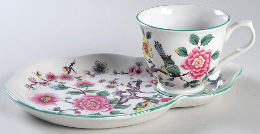 Chinese Rose Snack Plate & Cup Set by James Kent (England)-1
