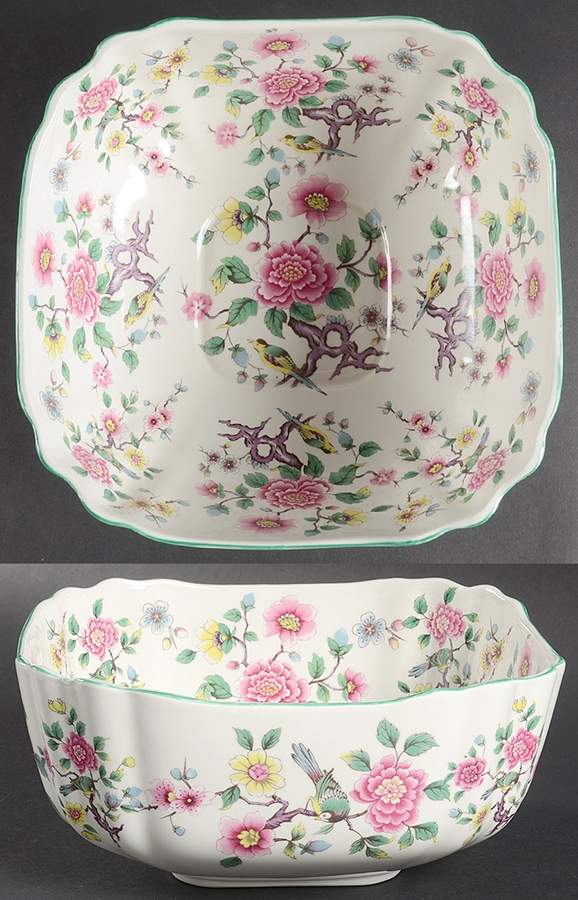 Chinese Rose Square Salad Serving Bowl by James Kent (England)-1