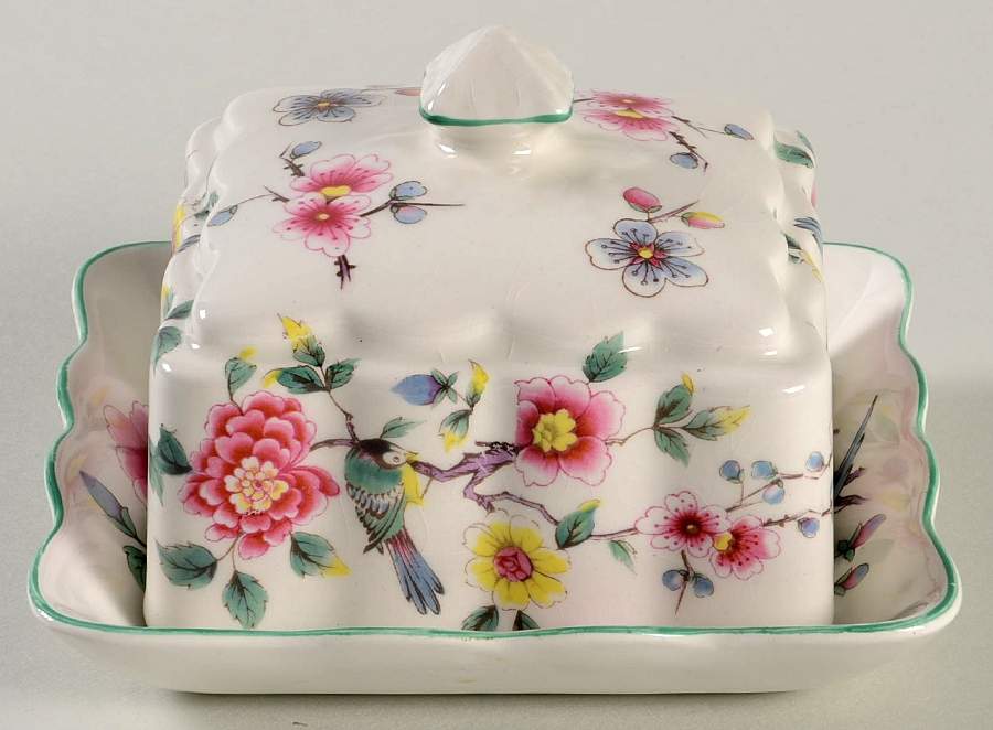Chinese Rose Square Covered Butter by James Kent (England)-1