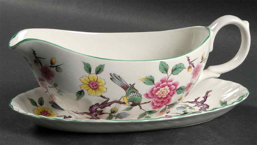 Chinese Rose Gravy Boat & Underplate/Relish by James Kent (England)-1