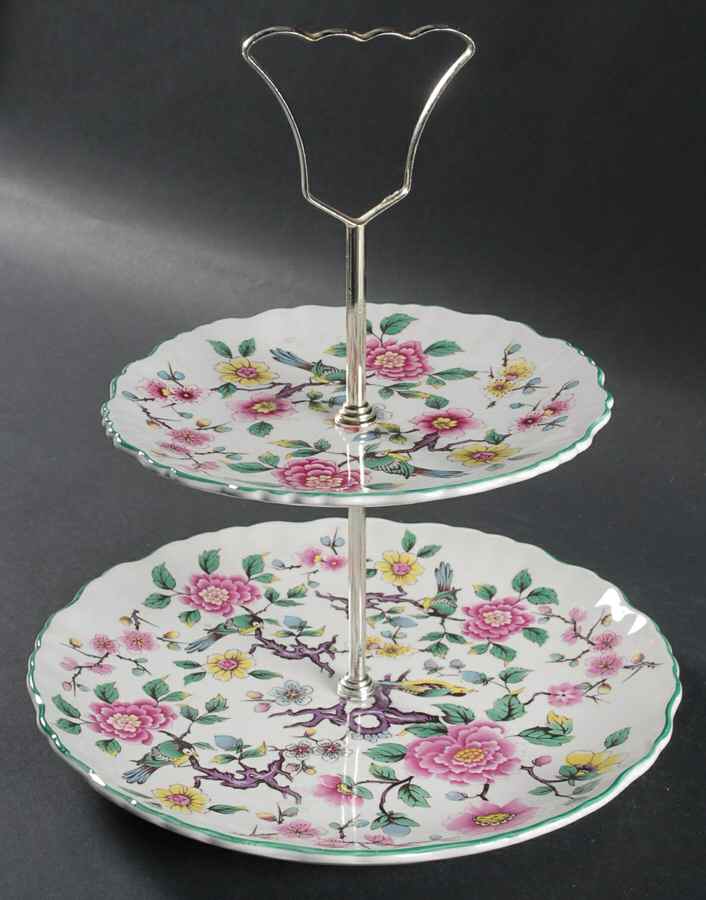 Chinese Rose 2 Tiered Serving Tray (Lunch & Bread/Butter Plate) by James Kent (England)-1