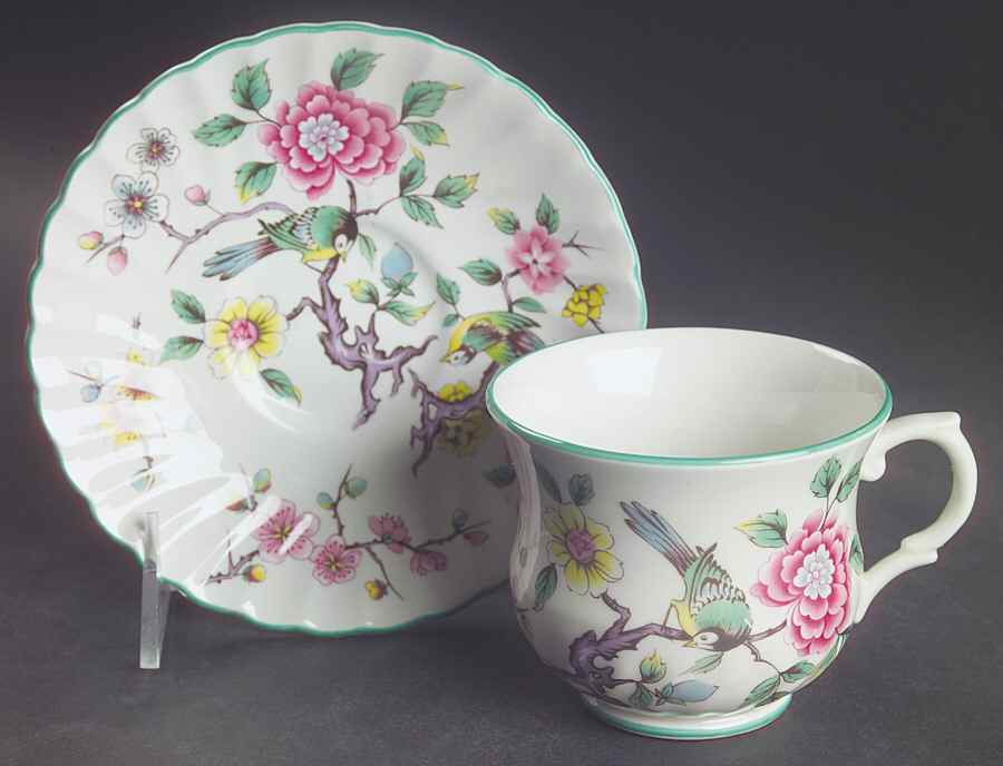 Chinese Rose Footed Cup & Saucer Set by James Kent (England)-1