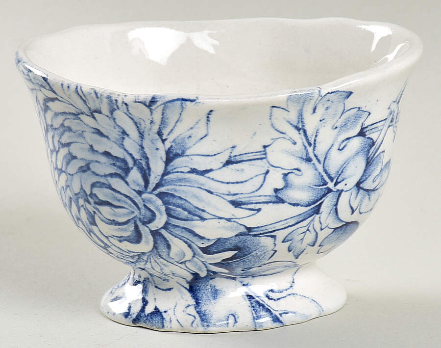 Chrysanthemum Blue Mini Open Sugar Bowl by James Kent (England)-1
