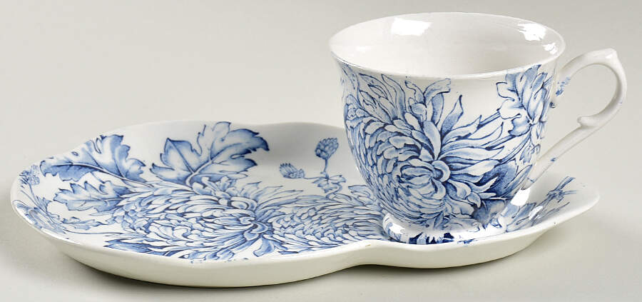 Chrysanthemum Blue Snack Plate & Cup Set by James Kent (England)-1