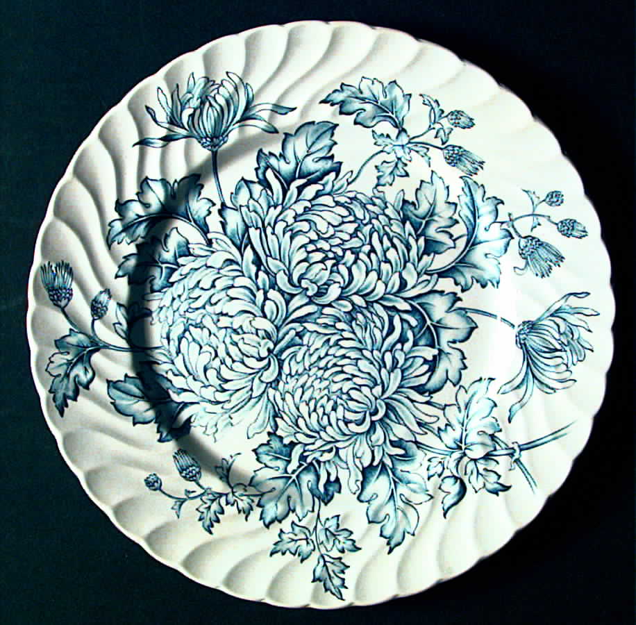 Chrysanthemum Blue Dinner Plate by James Kent (England)-1