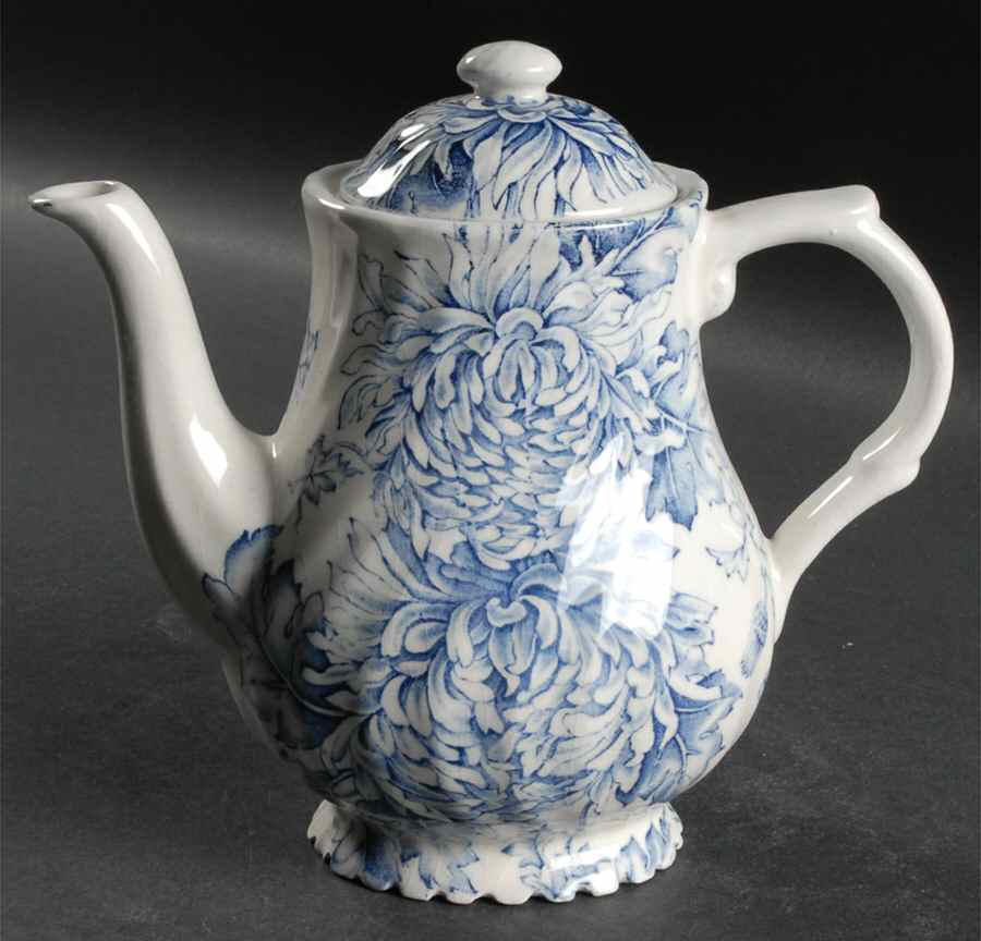 Chrysanthemum Blue Coffee Pot & Lid by James Kent (England)-1