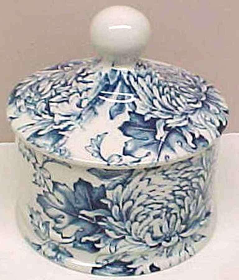 Chrysanthemum Blue Round Box & Lid by James Kent (England)-1