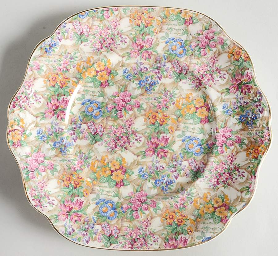 Crazy Paving Square Handled Cake Plate by James Kent (England)-1