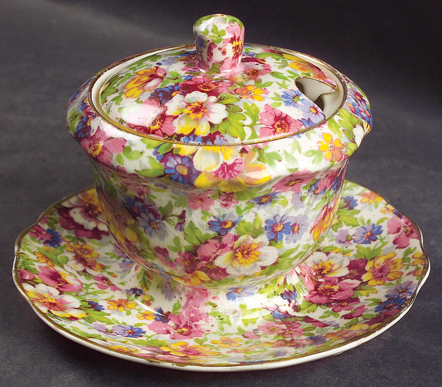 Dubarry (Old, No Globe Backstamp) Jam/Jelly & Lid w/Attached Underplate by James Kent (England)-1