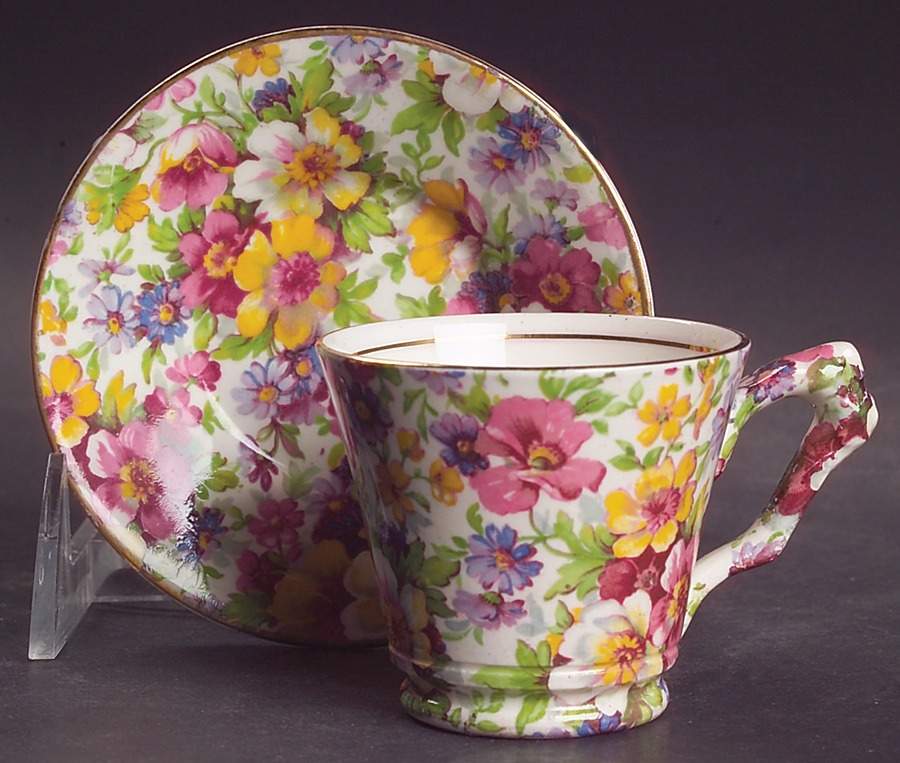 Dubarry (Old, No Globe Backstamp) Footed Demitasse Cup & Saucer Set by James Kent (England)-1