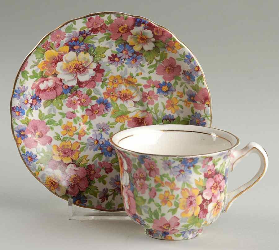 Dubarry (Old, No Globe Backstamp) Footed Demitasse Cup & Saucer Set by James Kent (England)-1