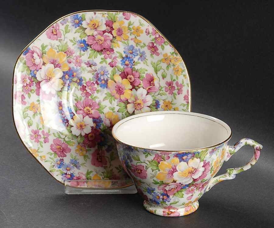Dubarry (Old, No Globe Backstamp) Majestic Shape Footed Cup & Saucer Set by James Kent (England)-1