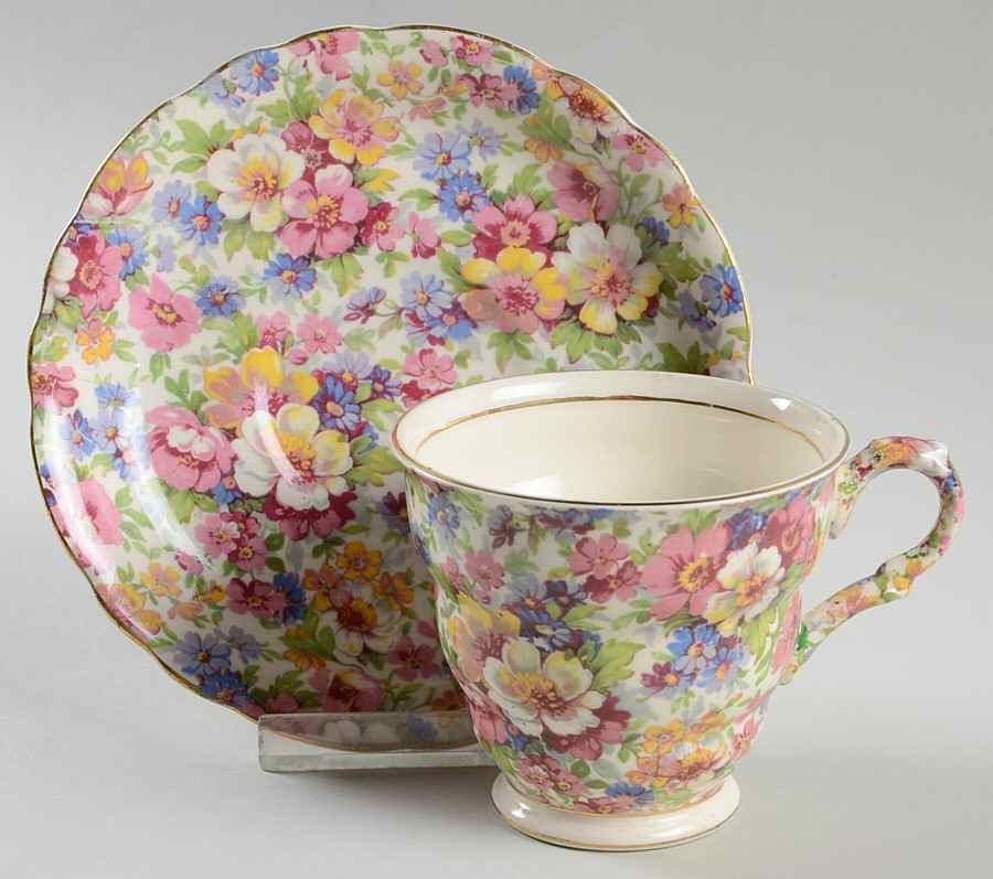 Dubarry (Old, No Globe Backstamp) Footed Cup & Saucer Set by James Kent (England)-1
