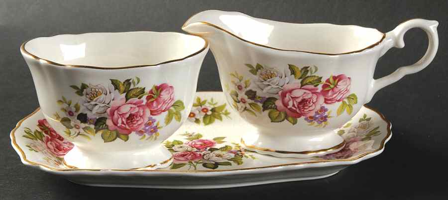 Harmony Rose Mini Creamer & Open Sugar with Tray by James Kent (England)-1