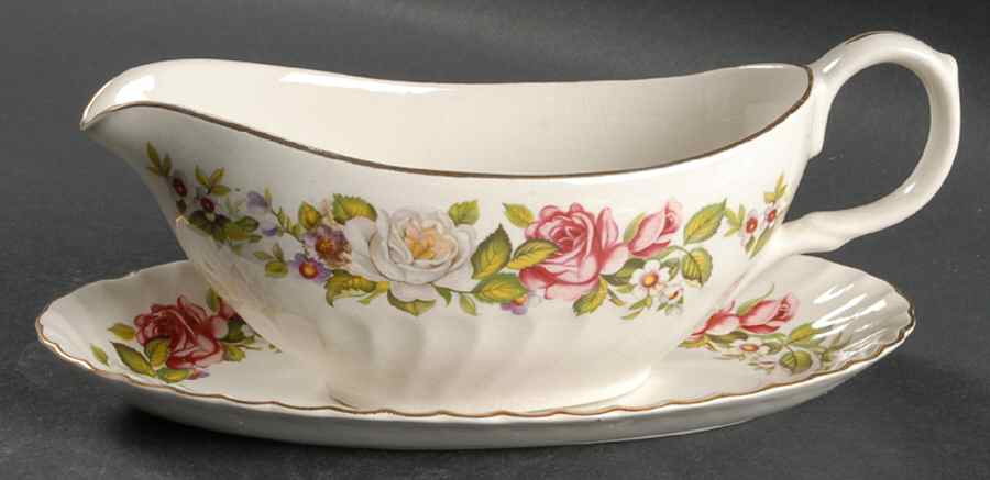 Harmony Rose Gravy Boat & Underplate/Relish by James Kent (England)-1