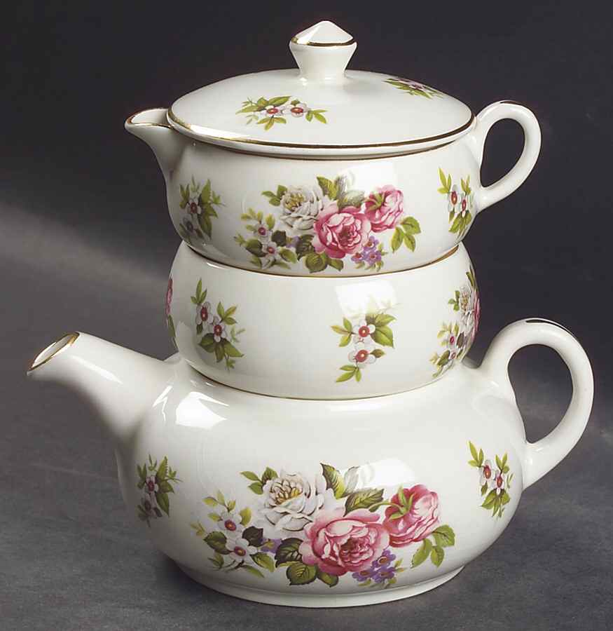 Harmony Rose Mini Teapot Stacking Set (Creamer, Sugar) by James Kent (England)-1