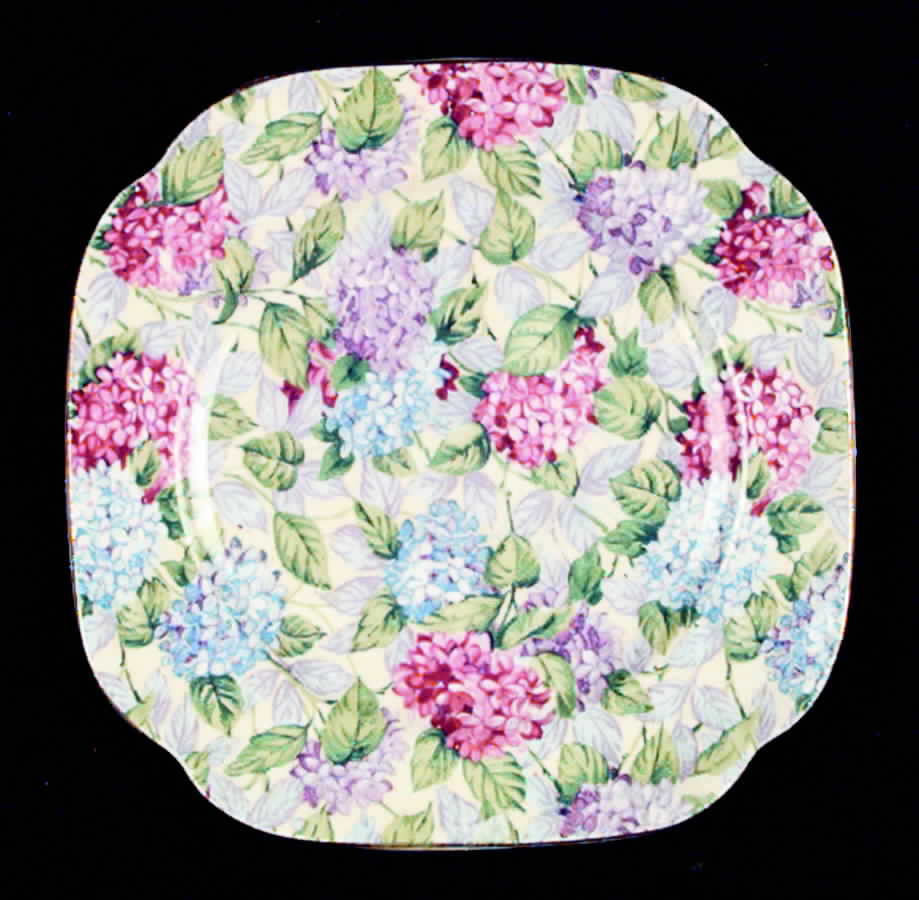 Hydrangea Yellow (Old, Yellow Background) Square Bread & Butter Plate by James Kent (England)-1