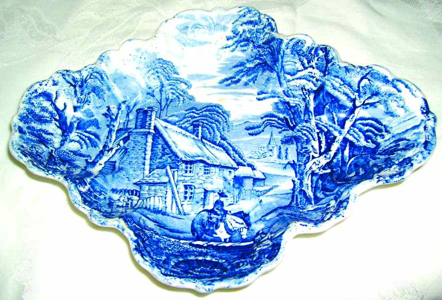 KNT3 Oval Scalloped Dish by James Kent (England)-1