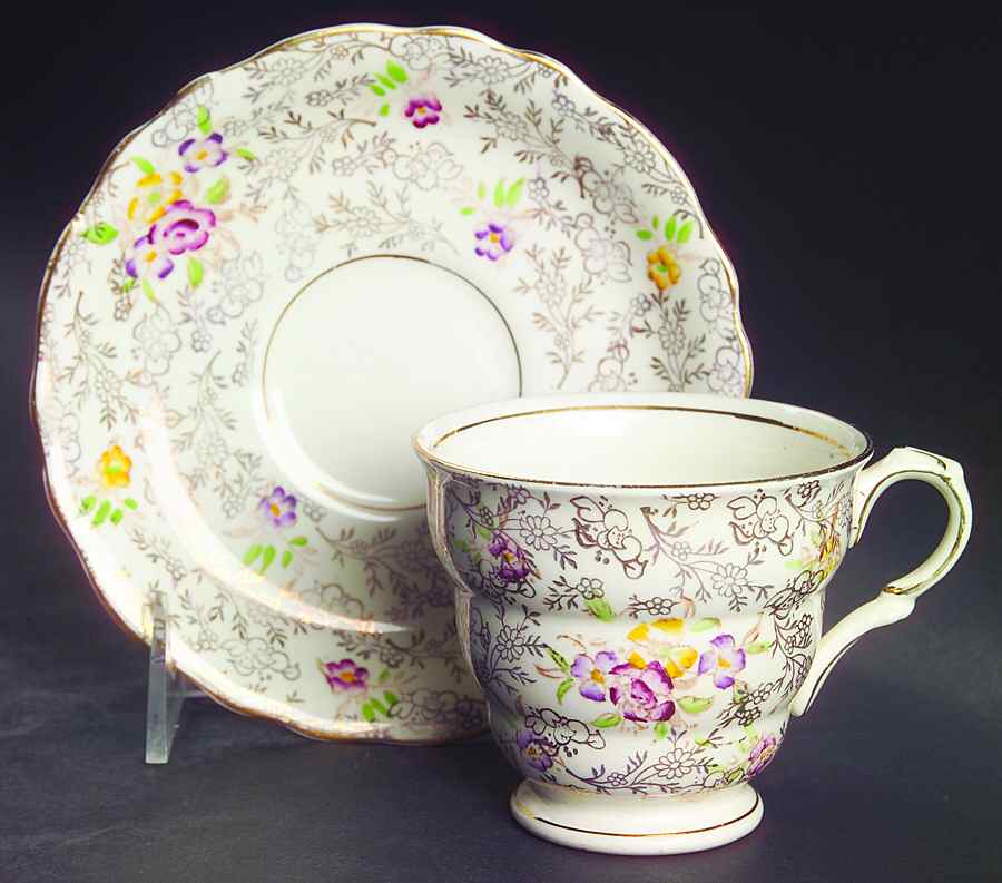 Pearl Delight Footed Cup & Saucer Set by James Kent (England)-1