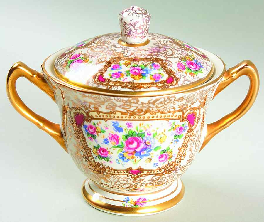 Pompadour (England) Sugar Bowl & Lid by James Kent (England)-1