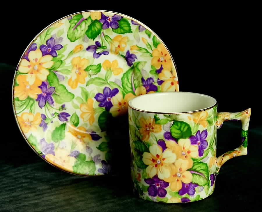 Primula Flat Demitasse Cup & Saucer Set by James Kent (England)-1