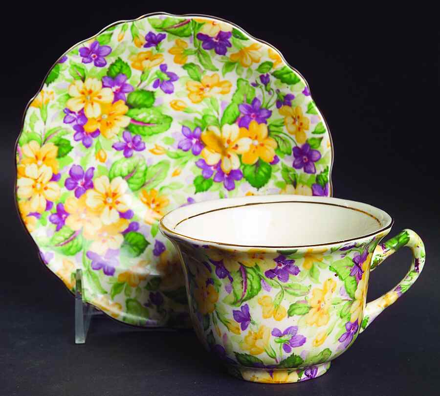 Primula Footed Cup & Saucer Set by James Kent (England)-1