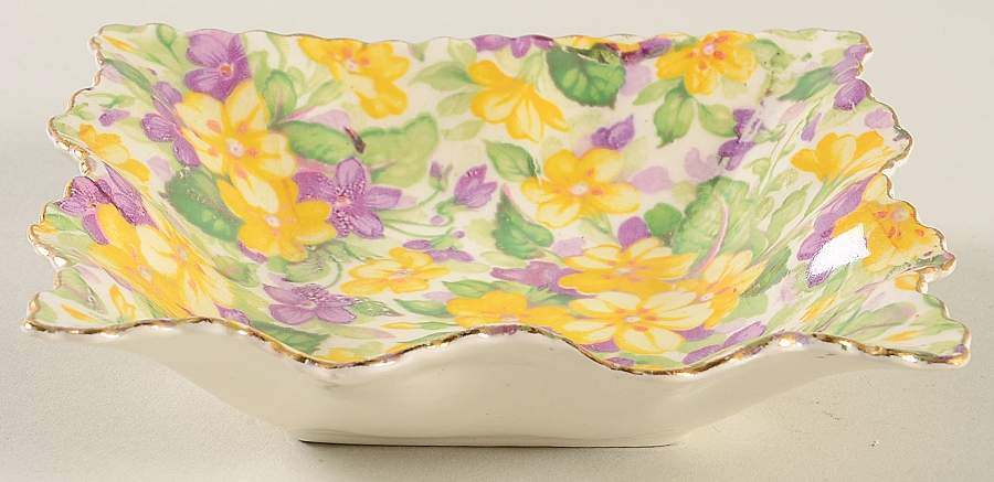 Primula 6" Square Nut Dish by James Kent (England)-1