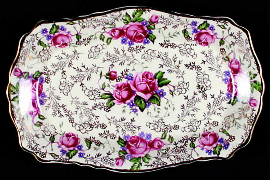 Rambler Rose Tray for Creamer & Sugar with Lid by James Kent (England)-1
