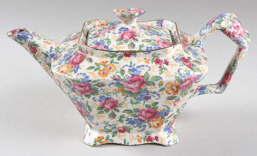 Rosalynde (Old, No Globe Stamp) Square Diamond Teapot & Lid by James Kent (England)-1