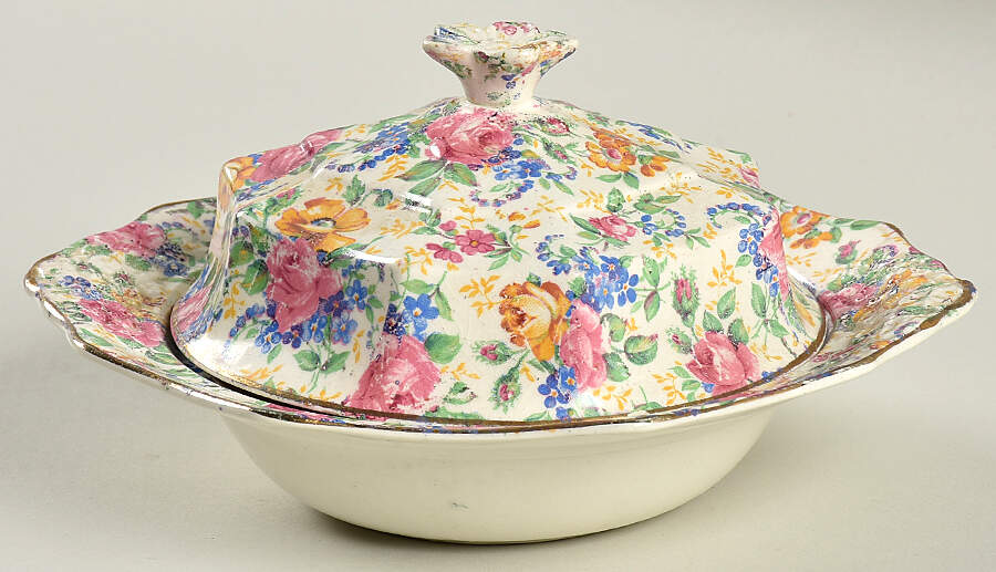 Rosalynde (Old, No Globe Stamp) Round Covered Butter by James Kent (England)-1