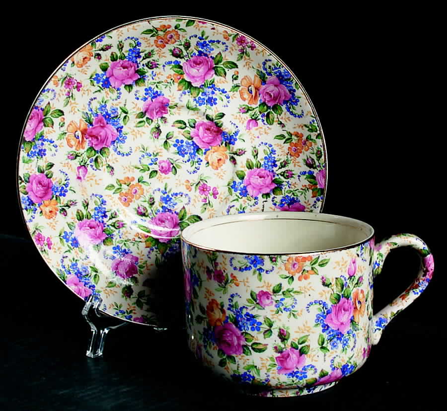 Rosalynde (Old, No Globe Stamp) Jumbo Cup & Saucer Set by James Kent (England)-1